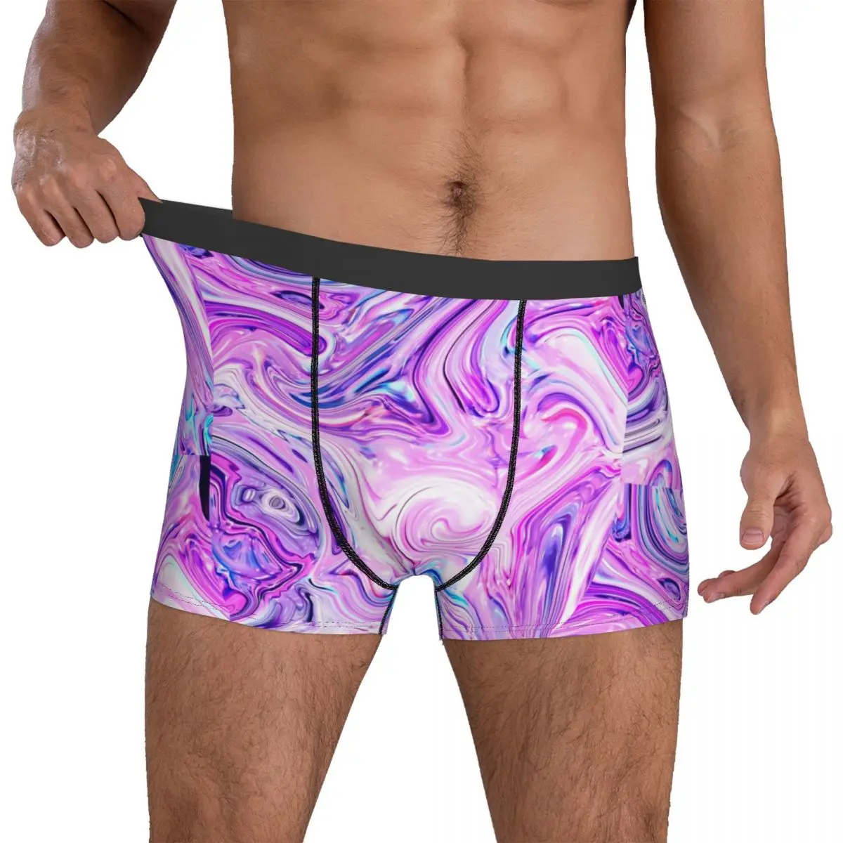 

Мужские эластичные трусы-боксеры, синие или фиолетовые трусы-боксеры с принтом, с объемным карманом, шорты-боксеры