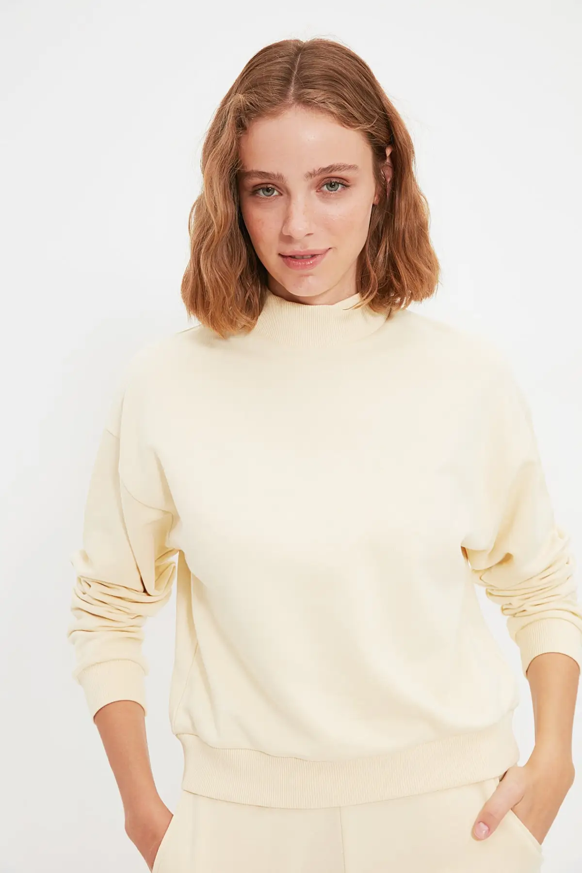 

Женская толстовка бежевого цвета из 100% органического хлопка с прямым воротником, вязаные тонкие толстовки, модные всесезонные Новые пулове...