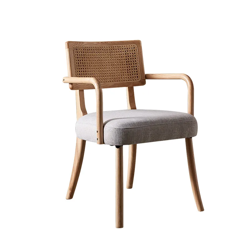 

Стул из массива дерева, домашняя спинка, кресло для обеденной комнаты, современный минималистичный обеденный стул из ротанга