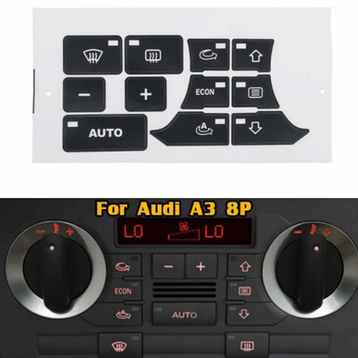 Купи Dashboard A/C Button Repair Kit Stickers Dash Climate Control Switch Sticker Decals for AUDI A3 8P 2003-2012 за 232 рублей в магазине AliExpress