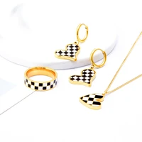 new simple fashion black and white square love ring earrings necklace feminine temperament exquisite suit