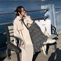 lady outerwear female duster coat clothes fashion new spring autumn women long trench coat double breasted beige windbreaker