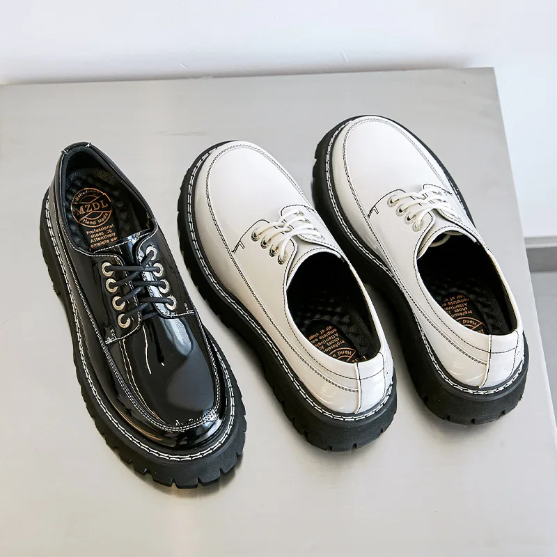 Women's genuine leather loafers handmade casual schoolgirl shoes slip on round toe platform shoes shoes women's  platform heels