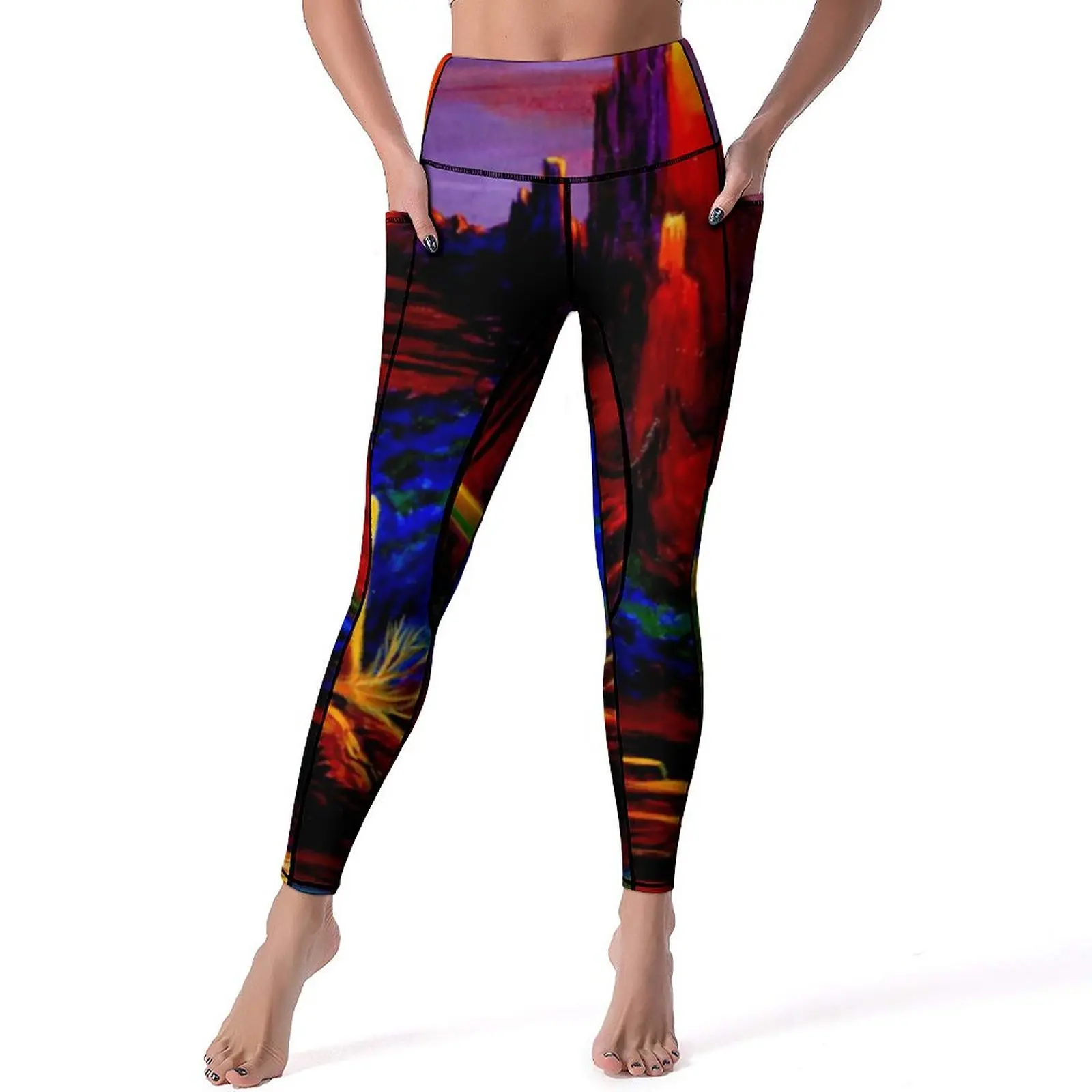 

Desert Painted Yoga Pants Sexy Mountains Sunset Print Graphic Leggings High Waist Gym Leggins Lady Fashion Stretch Sports Tights