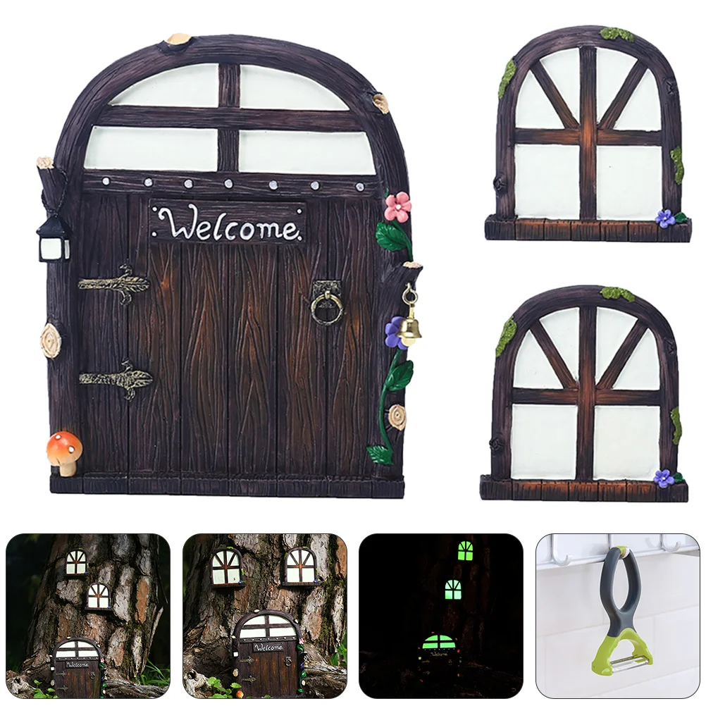

Door Window Gnome Garden Sculpture Tankstatue Decor House Yardornament Toadstools Mushrooms Luminous Landscape