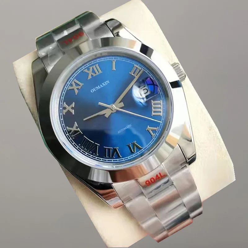

41mm Mens Watch Automatic Miyota8215 Mechanical Sapphire Glass Blue Dial 316L Stainless Steel Clock White Date Watch Mens