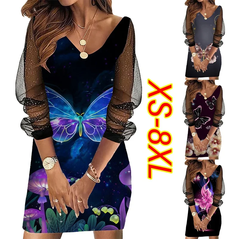 

Женское Сетчатое платье с длинным рукавом и цветочным принтом, лето-весна 2022