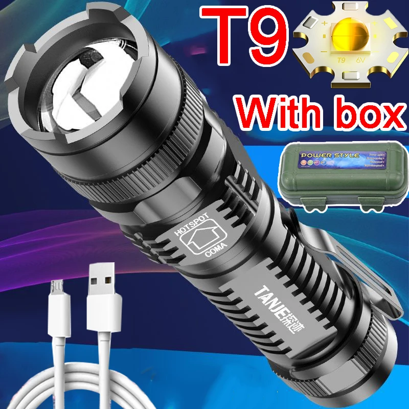 

80000LM T9 LED Flashlight Tactical Flashlight Waterproof Torch USB Rechargeable Flashlight Hand Light with Battery Camping