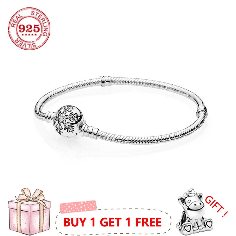 

925 Sterling Silver Pan Bracelet Crystal Snow Button Bracelet Fit European Charm Bracelets Women Jewelry