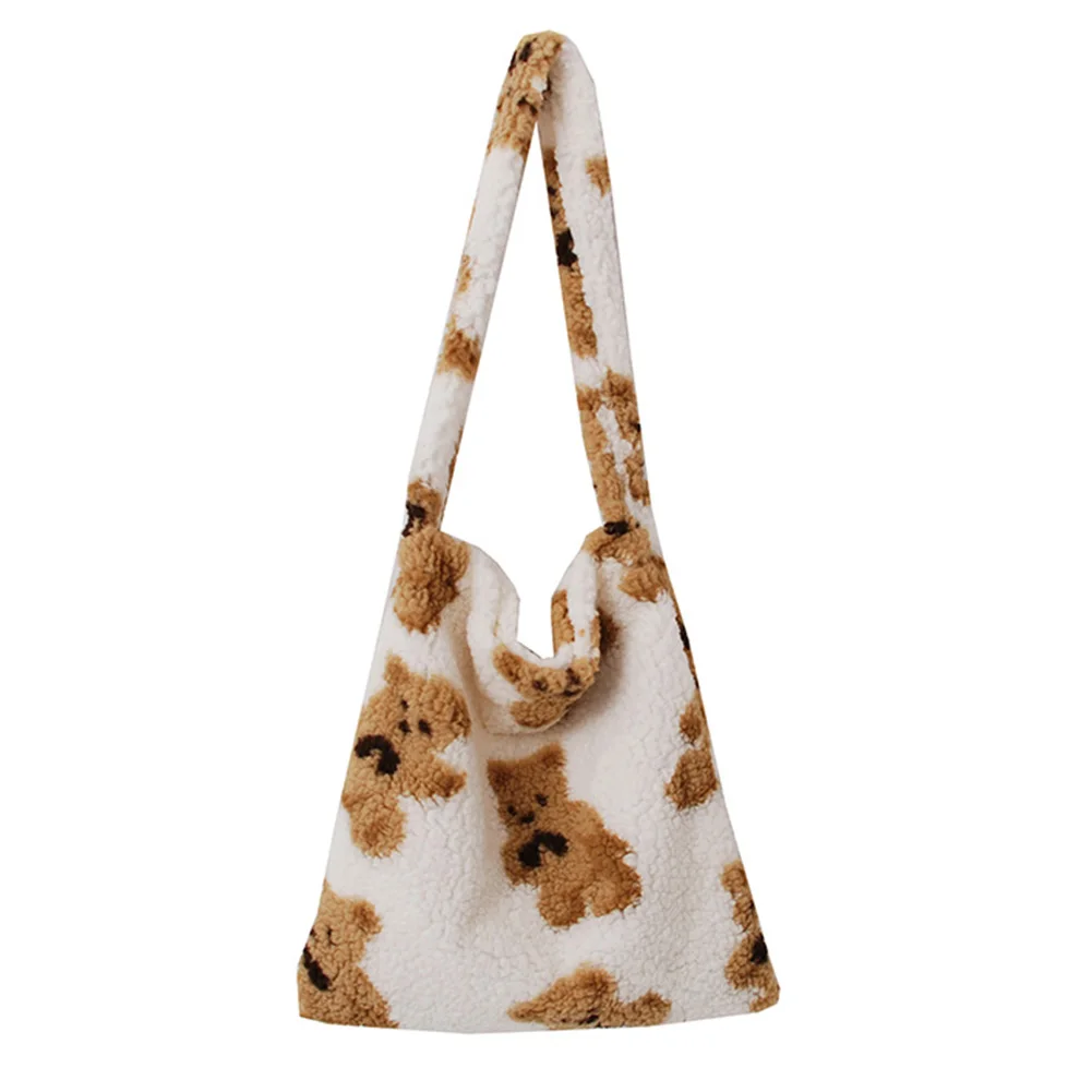 

Female Plush Fluffy Bear Pattern Shoulder Bag Women Large Casual Top-Handle Bag for Women Fashionable Decoration
