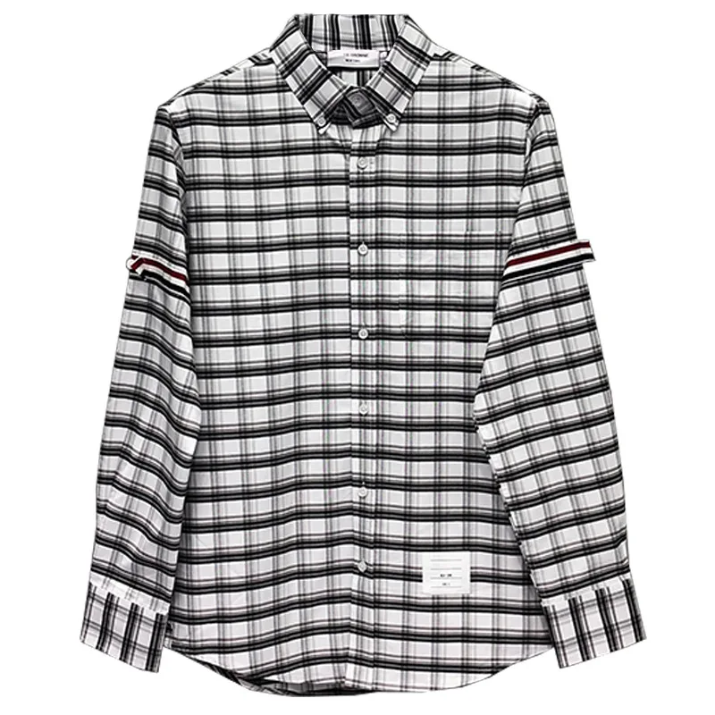 TB Man's Shirts Check Stripe New Shirts Men Slim Plaid Shirt Striped Oxford Cotton Spring Fit Long Sleeve Casual Men's Clothing
