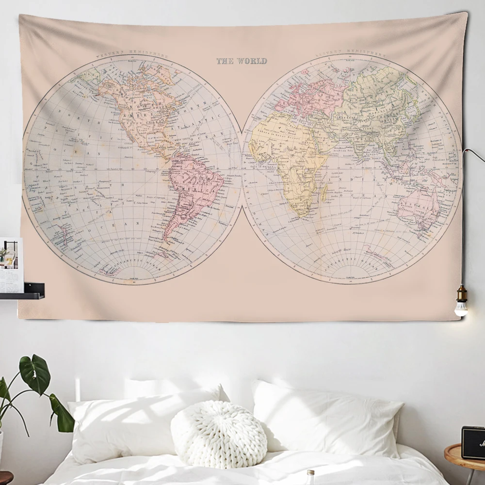 

Гобелен в стиле ретро с картой, Настенная картина с психоделическим рисунком, в богемном стиле, в стиле хиппи, для общежития, домашний декор