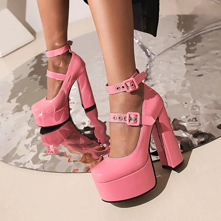 

Platform Lolita Shoes Sexy High Heels Ankle Buckle Round Toe Mary Janes Women Pumps Shoes Fashion Pink Girls Office Work Shoes