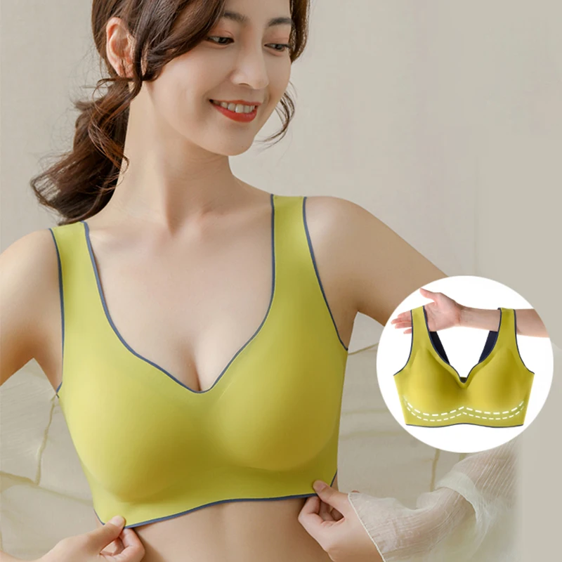 

Plus Size Bra Latex Push Up Bra Seamless Bras for Women Bralette Top Bh Comfort Cooling Gathers Shock-Proof Pad