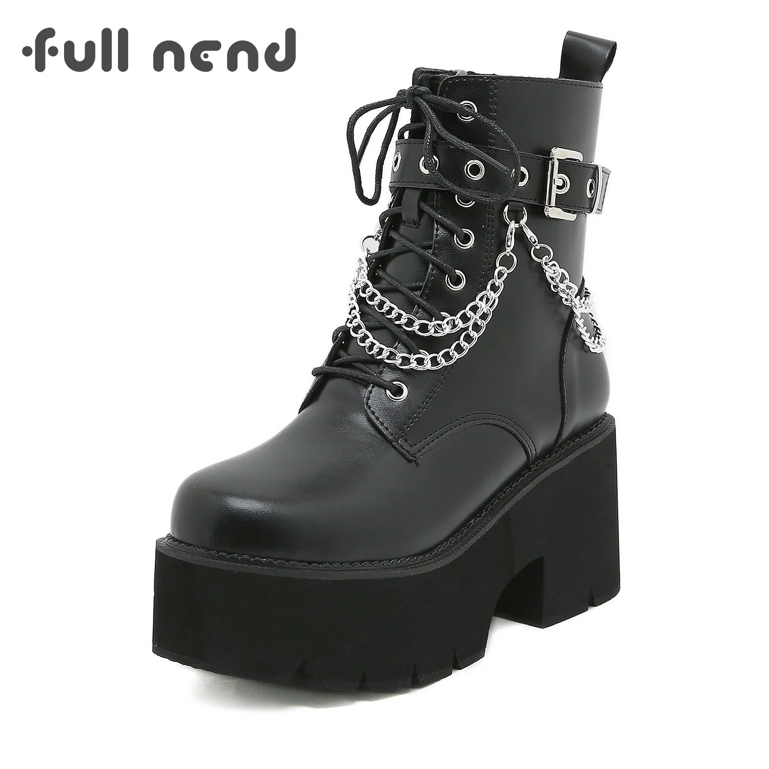 

2023 New PU Mid Martin Boots Women Autumn Winter Fashion Lace-up Zipper Botas Mujer Boots Sports Platform Heel Ladies Shoes