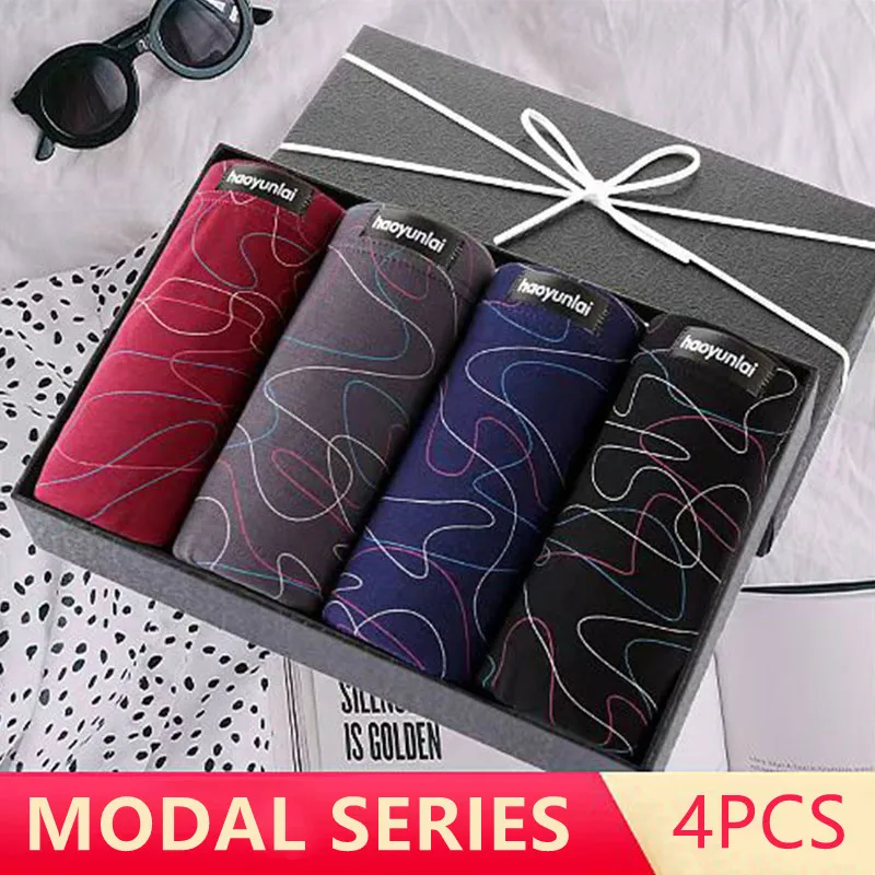 Fashion Printed Mens Underpants Soft Modal Breathable Comfortable Men Panties Set Large Size