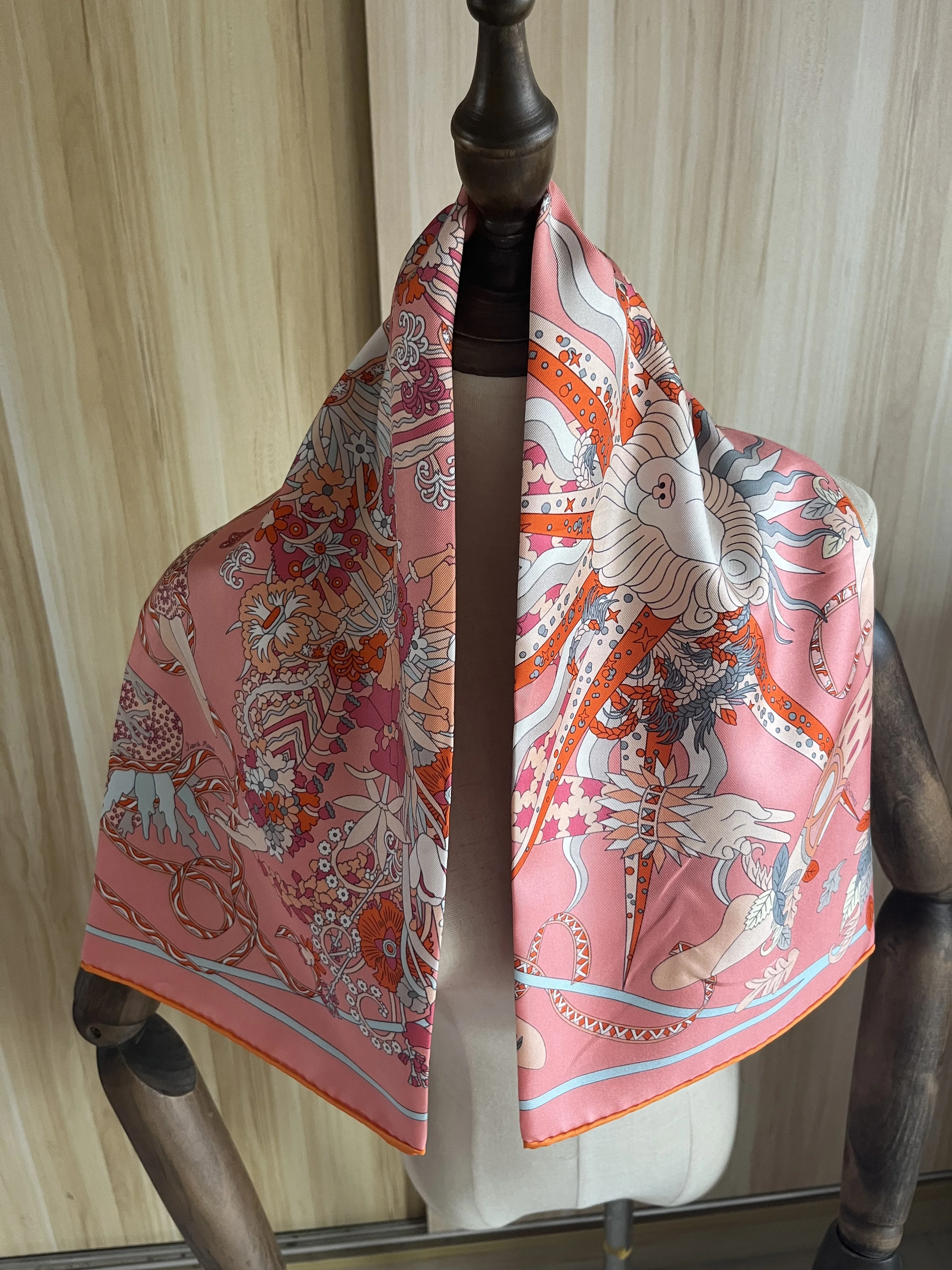 2022 new arrival fashion elegant pink 18MM 100% silk scarf 90*90 cm square shawl twill wrap for women lady girl gift