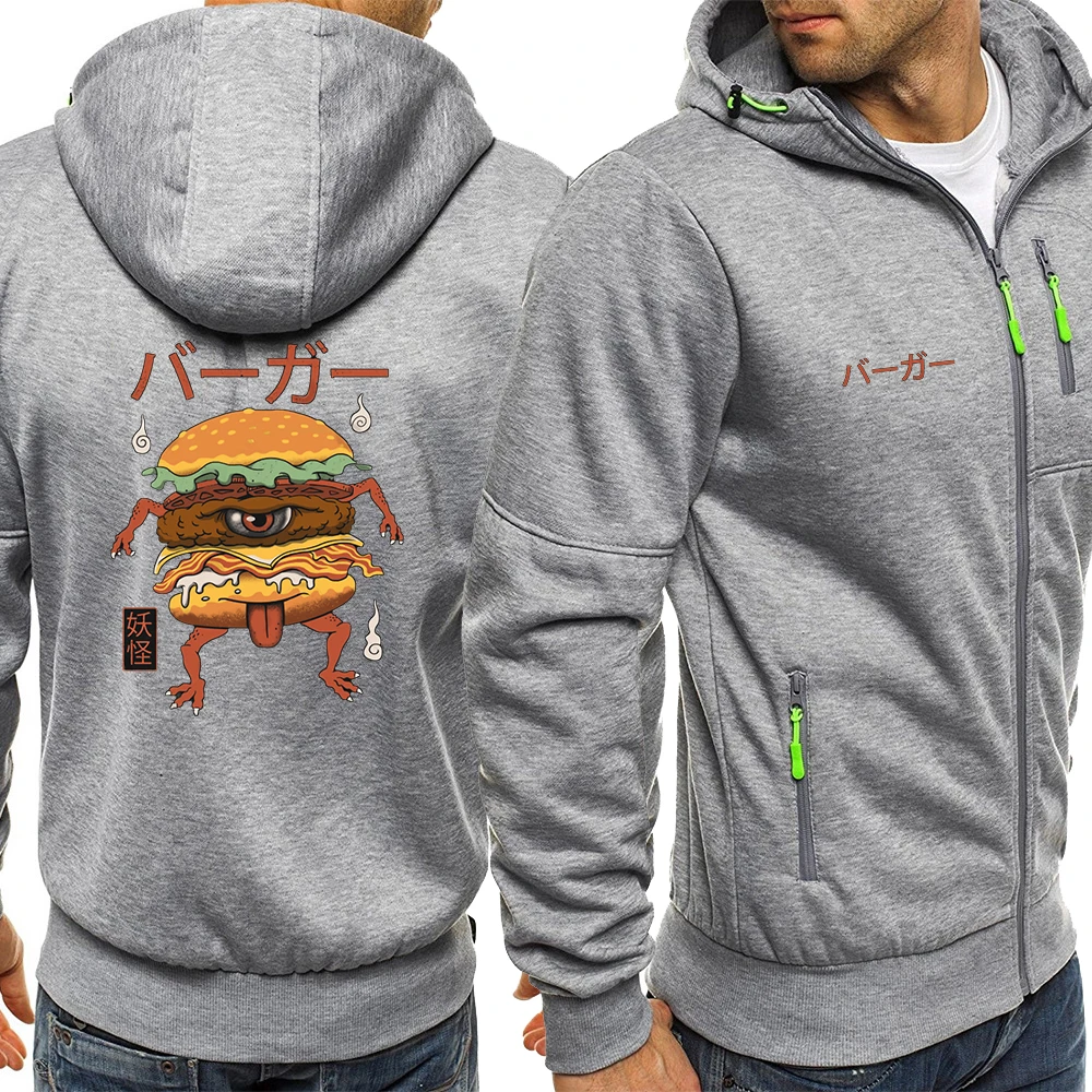 

Японские мужские спортивные пуловеры с капюшоном и принтом в виде бургеров Yokai, простые удобные толстовки, креативный спортивный костюм ове...