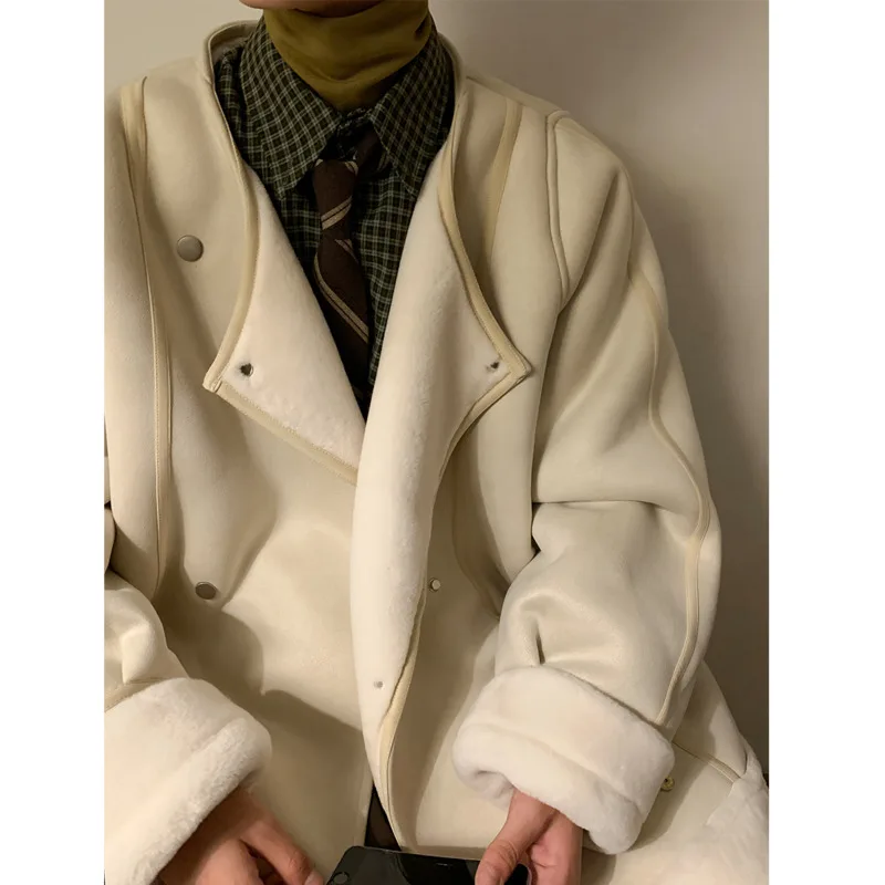 Winter Jacket Men Warm Fashion Retro Thicke Lamb Hair Jacket Mens Streetwear Korean Loose Short Coat Mens Thick Leather Jackets