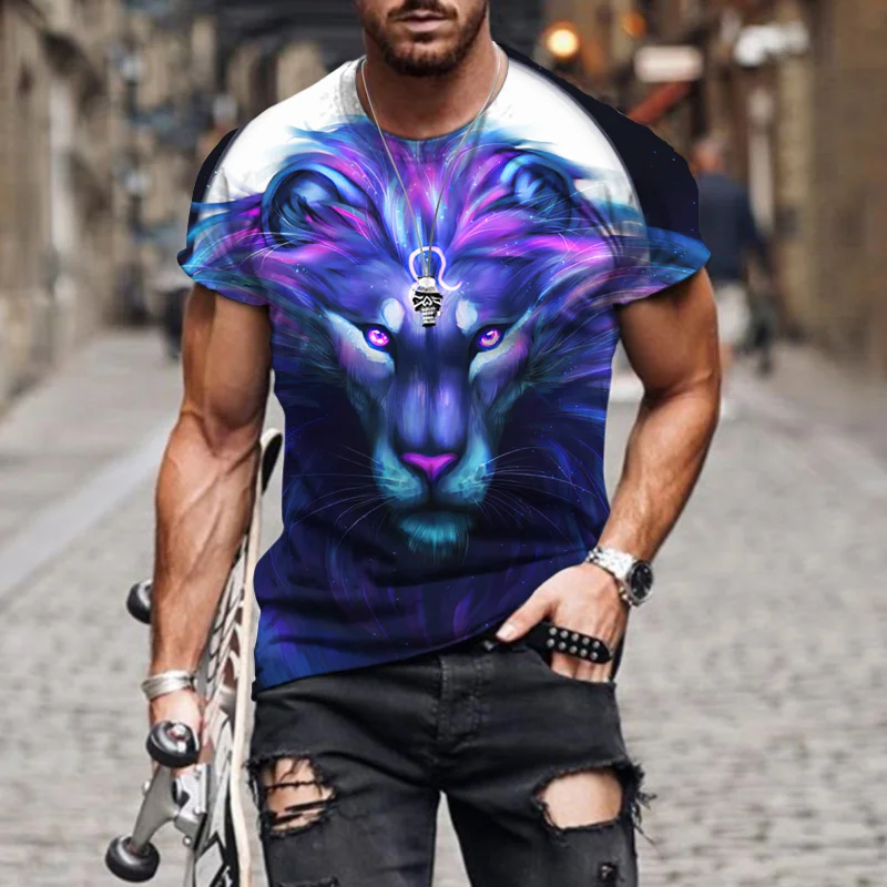 

Футболка мужская с 3D-принтом льва, модная уличная одежда в стиле Харадзюку, смешная рубашка оверсайз с коротким рукавом, в стиле хип-хоп, лето