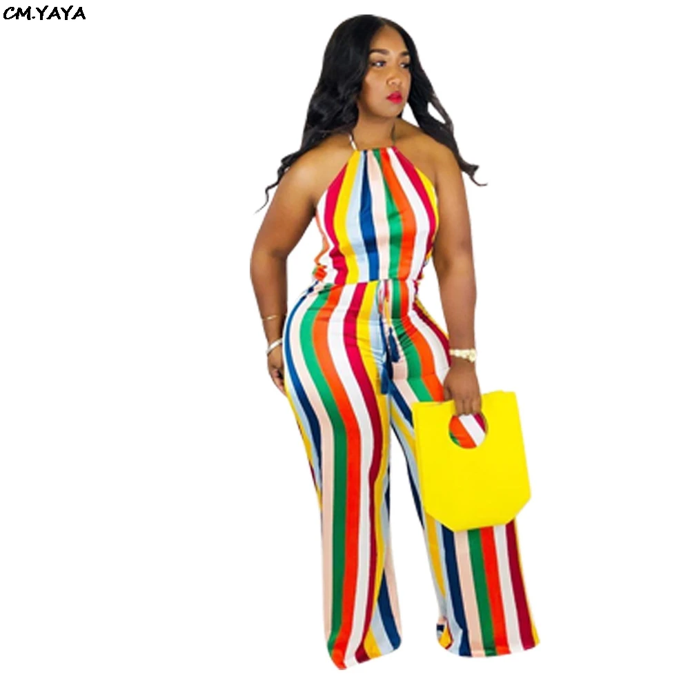 Новинка 2019 женский летний комбинезон в разноцветную полоску с лямкой на шее и