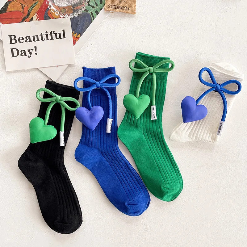 Fashion Klein Blue Love Bow Socks Are Cute Spring Autumn Harajuku Accessories  E Girl Aesthetic Women Cotton Long Socks Designer