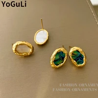 modern jewelry golden color stud earrings hot sale popular style high quality brass green white shell earrings for party gifts