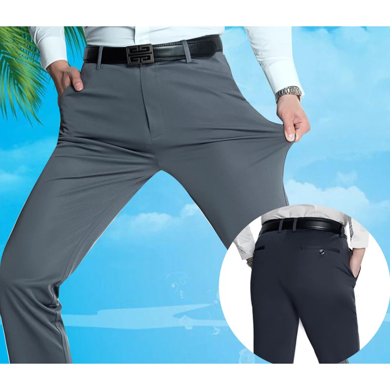 Yaz ince erkek buz ipeği dört yan elastik rahat pantolon babanın pantolonu bol pantolon orta yaşlı ve yaşlı erkek pantolonu