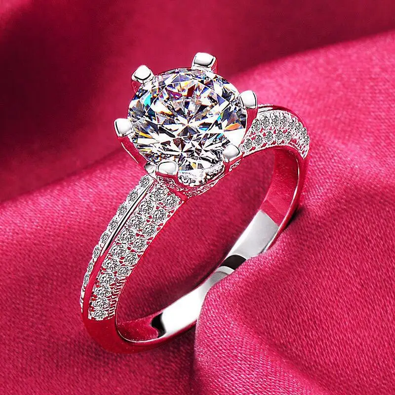 

Wedding Band Engagement Bridal Jewelry An Inlaid Zircon Ring Never Fade 18K White Gold Rings for Women