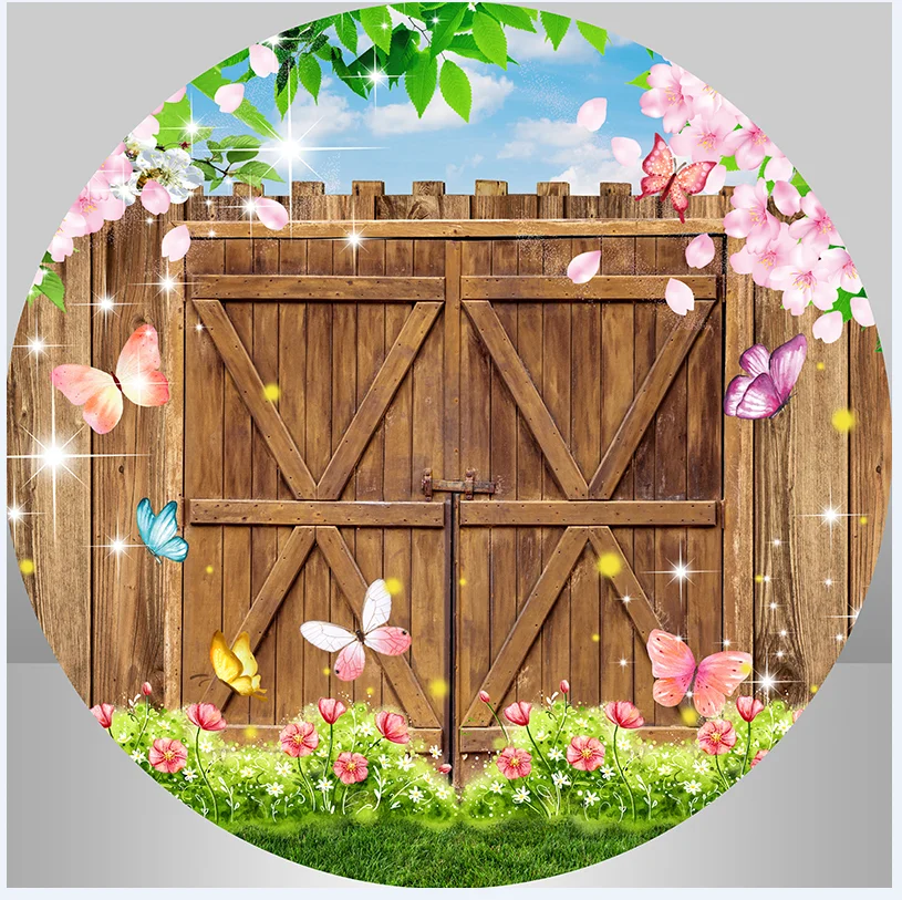 

Sensfun Wooden and Flowers Party Party Round Backdrop Decor Banner Circle Background Cover