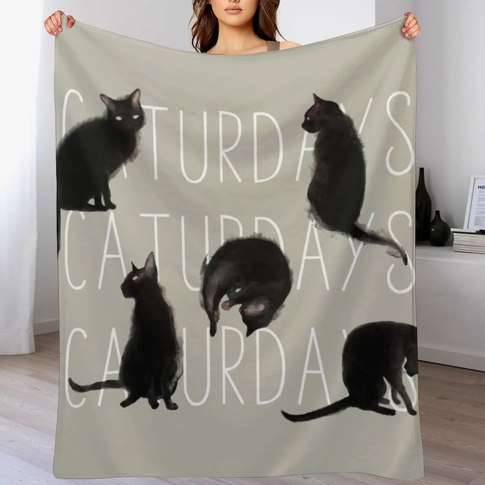 Фото Caturdays - плед с изображением черной кошки, уютное одеяло для сна, подарок для мамы и папы №1