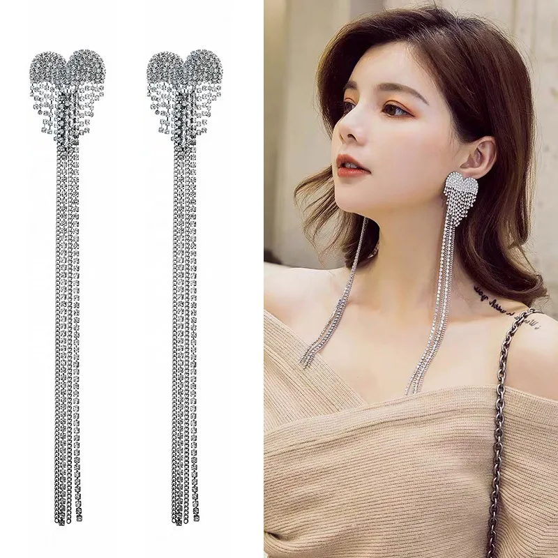 

Блестящие серьги-цепочки с кисточками и бриллиантами, темпераментные роскошные длинные серьги, красные серьги с сеткой