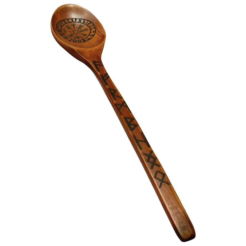 Nordic Witchy Wooden Serving Spoon with Rune Symbol Patterns