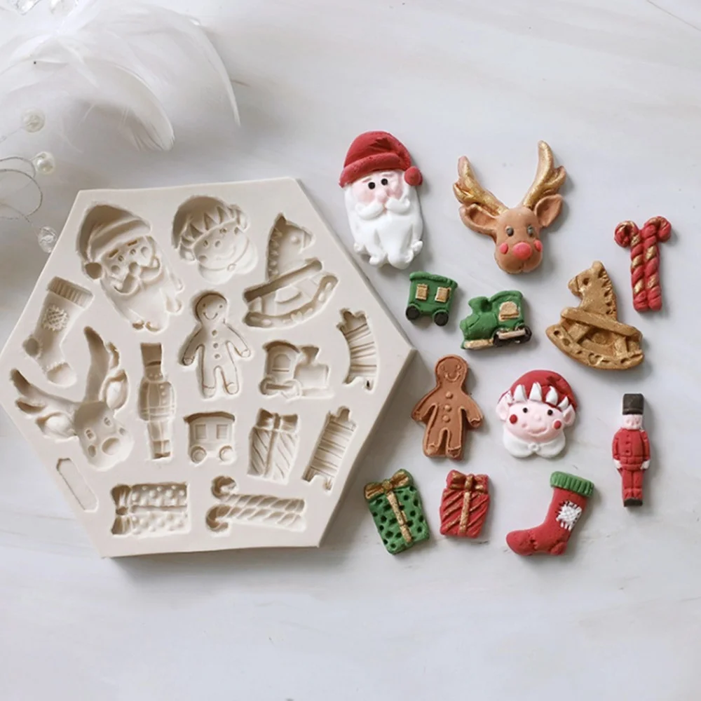 

3D Christmas Series DIY Gingerbread Man Xmas Tree Santa Claus Silicone Mold Cake Decor Fondant Candy Chocolate Mold BakingTools