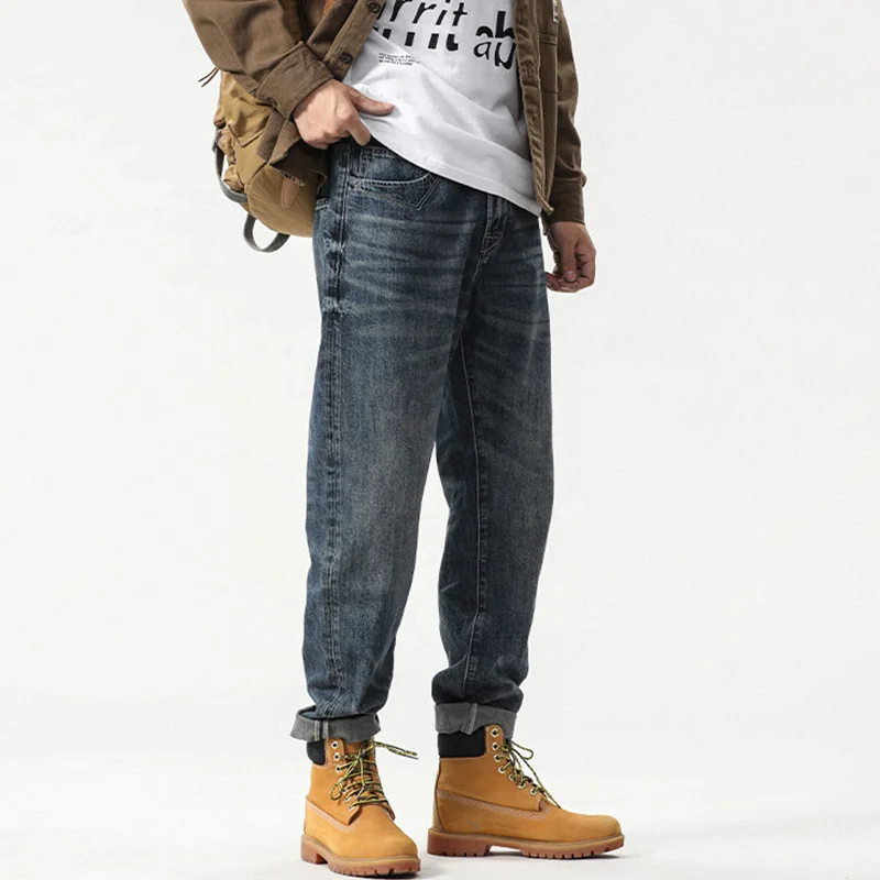 Streetwear Men 2022 New Pattern Recreational Vintage Broad Leg Blue Jeans Straight Cylinder Large  Loose Trousers Autumn Female