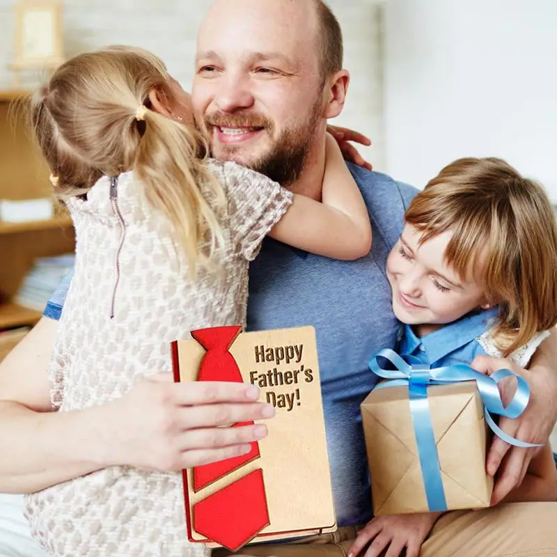 Складная деревянная коробка для карточек на День отца Бумажная книга с