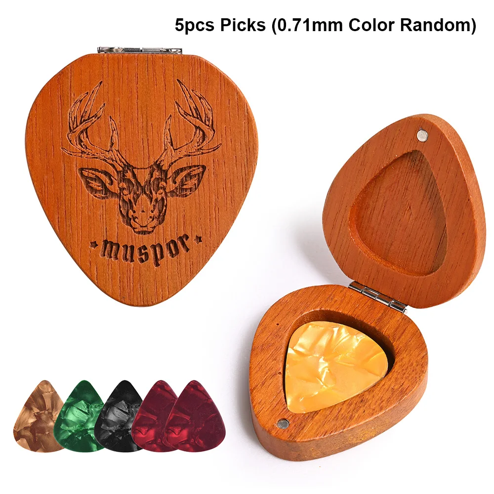 

Muspor 5pcs Mahogany Guitar Picks Classical Triangle Guitar Picks with Organizer Storage Box Color Random Guitar Accessories