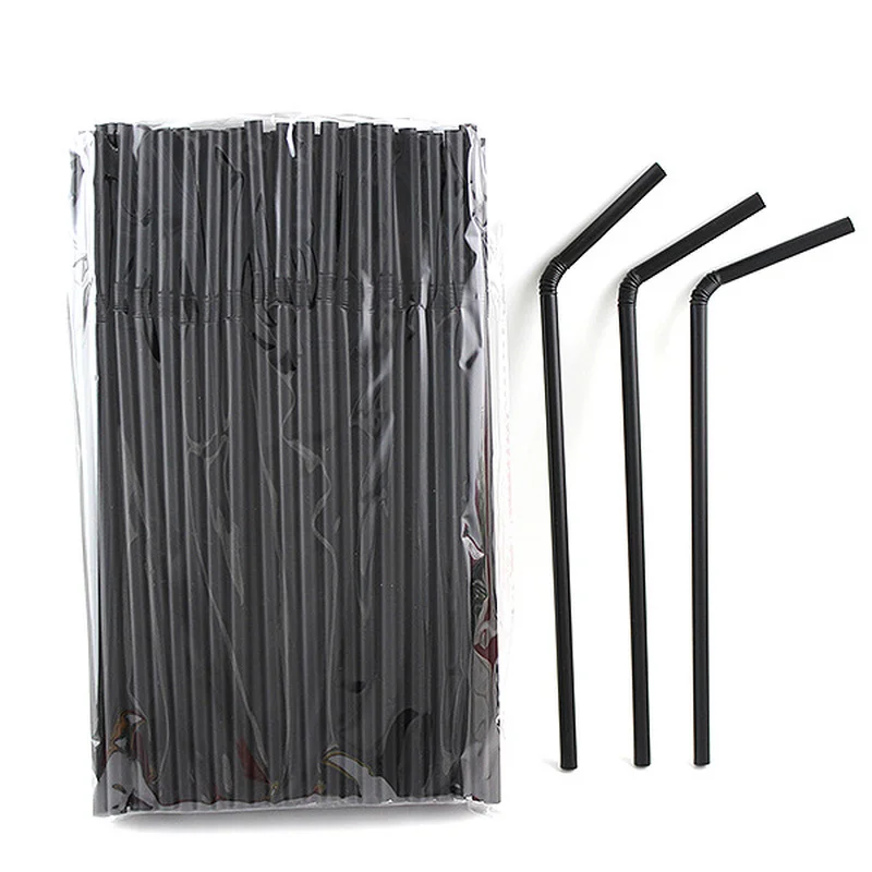 

100Pcs Black Plastic Straws Drinking Disposable Rietjes 21cm Long Flexible Cocktail Straw For Kitchen Beverage Accessories