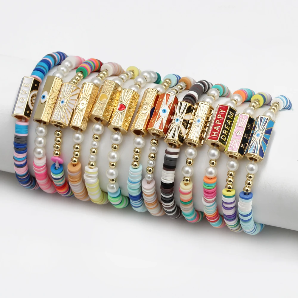 

Wish Card 2022 Fashion Bracelet Drop Oil Art Copper Bead Bracelet For Women Fashion Party Jewelry Gift Lucky Eye Charm Bracelet