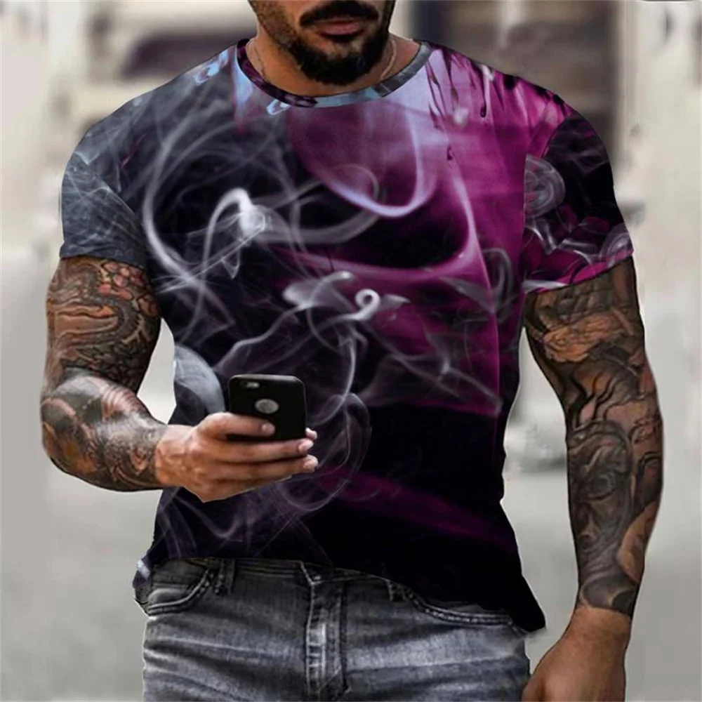 

Summer New Retro Smoke Colorful Men's T-Shirt 3D Men's 0 Neck Fashion Top Short Sleeve