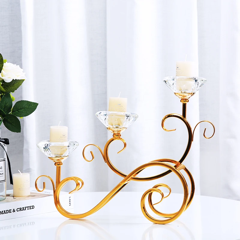 

zq European-Style Creative Candle Holder Decorative Crystal Metal Candlestick Decoration Household Props Crafts