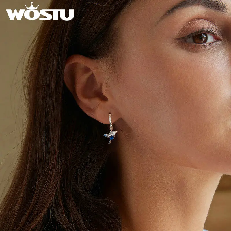 Женские серьги-подвески в виде Колибри из серебра 925 пробы