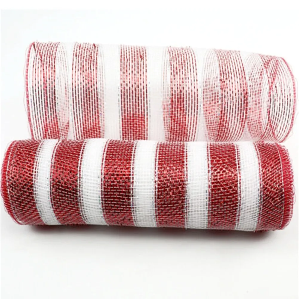 Candy Cane Decor Mesh Roll Wreath Tree Stripes New Year Home Wedding Christmas Decoration 2023 26cmx10yard