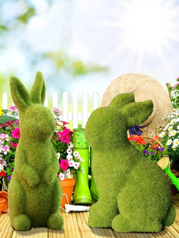 

Moss Rabbit Statue Easter Artificial Turf Grass Bunny Handmade Animal Figurines Doll Ornament Spring Table Outdoor Garden Decor