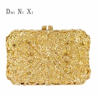 luxury diamante box shape clutch bags golden women wedding bridal party purse feminina bling evening prom bags