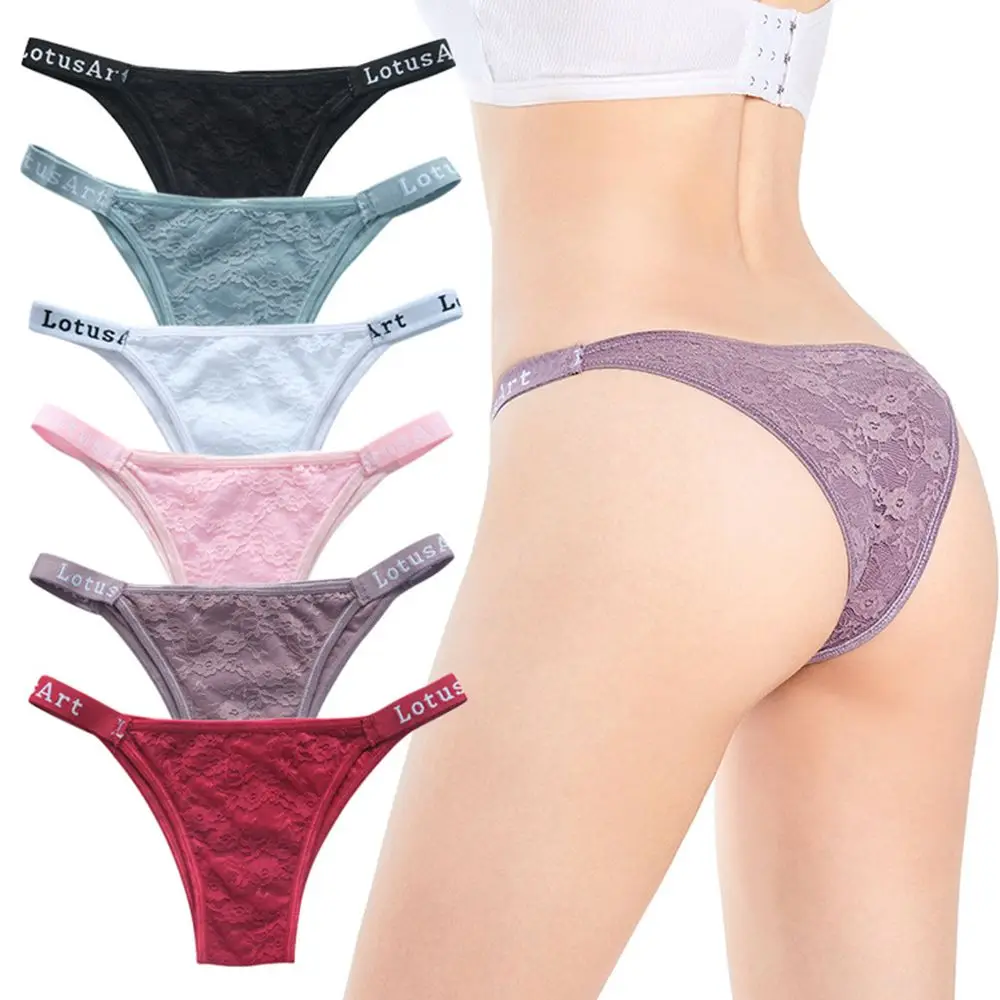 

Solid Color Lace Ladies Panties Sexy Thong Letter Print High Elastic Brief Low Waist Thin Belt Panties Breathable G-String Thong