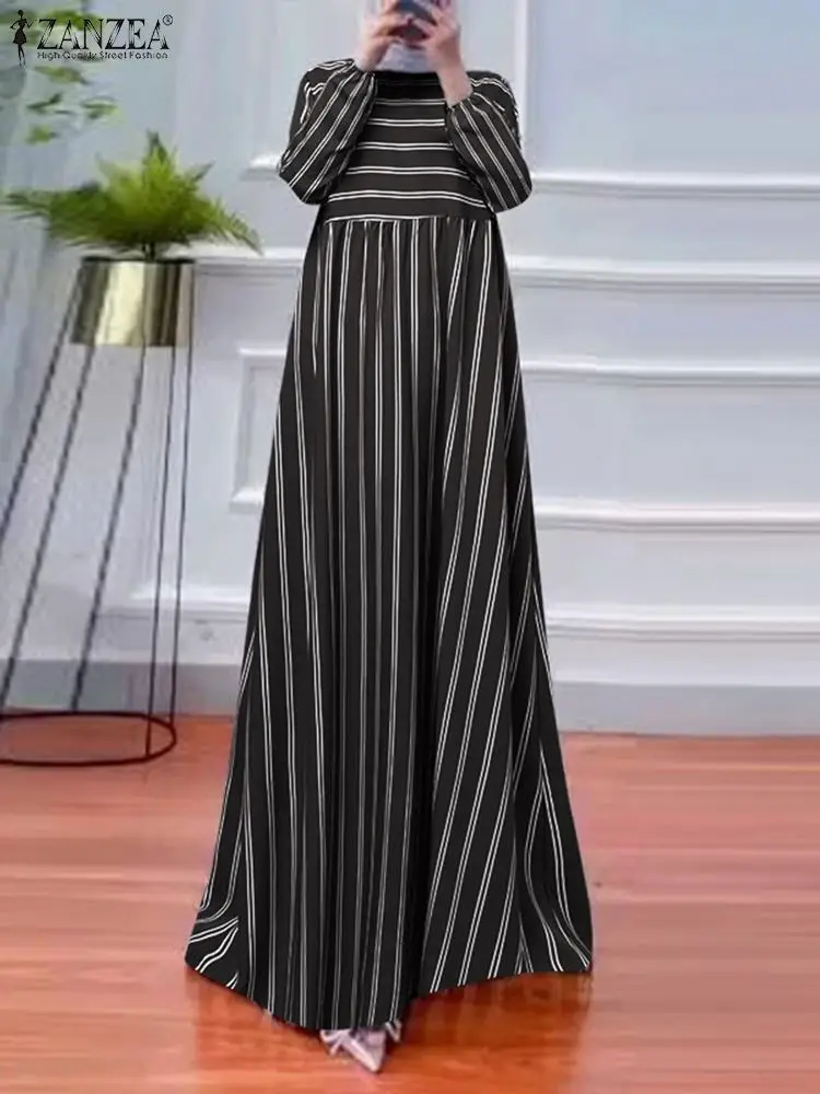 

Элегантные длинные платья ZANZEA для женщин, мусульманский модный сарафан в полоску, женский халат, длинные рукава, платья, кафтан, индейка, абайя