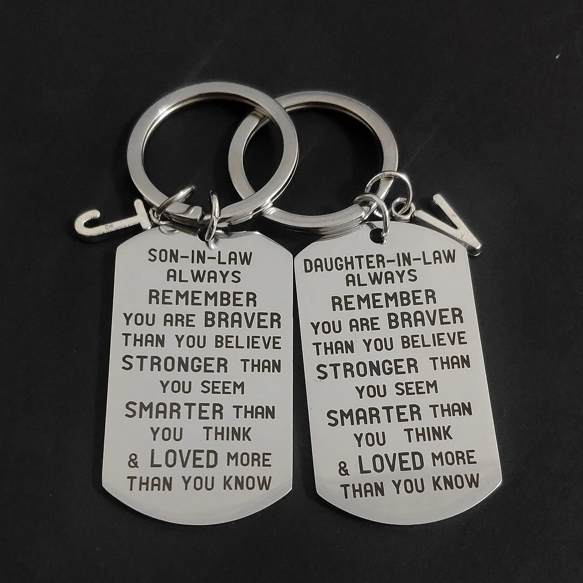 

Thanksgiving Keyring to Son-in-law Daughter-in-law Carabiner for Keys Stainless Steel A-Z Creative Birthday Gifts Military Tags