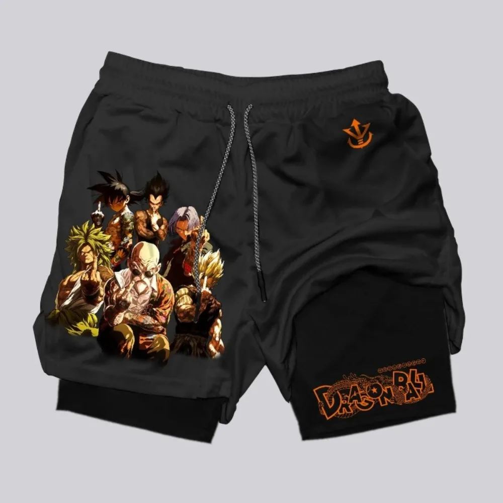 Фото Шорты Broly Dragon Ball Summer 2026 для мужчин и женщин, двухслойные, имитация двух частей, свободные, для спортзала, тренировок, бега, повседневные брюки №4