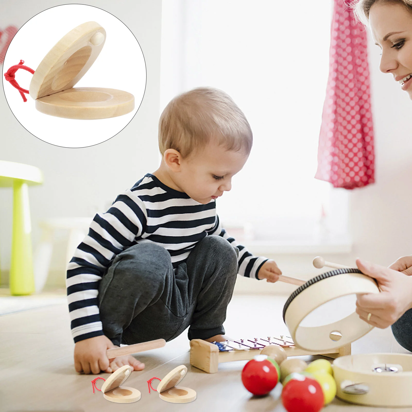 

4 Pcs Castanets Creative Percussion Wooden Baby Toy Playthings Musical Instruments Bulk Toys Kids
